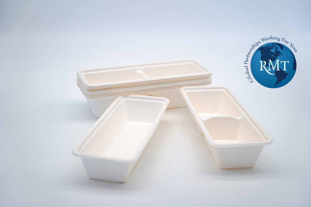 Clean white bagasse dishware and sustainable serviceware for eco-friendly travel dining.